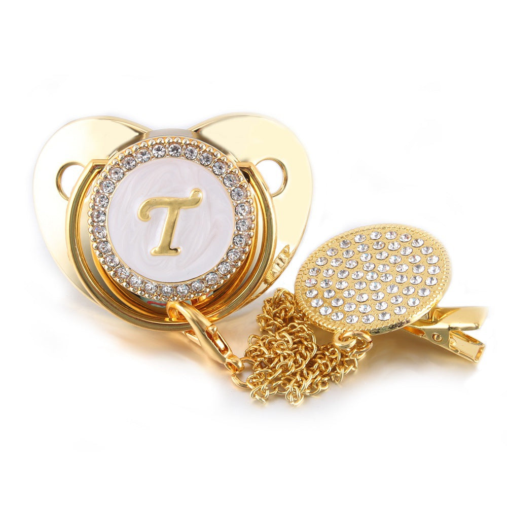 Sucette Tétine & Attache Tétine Or Initiale - Babystyle