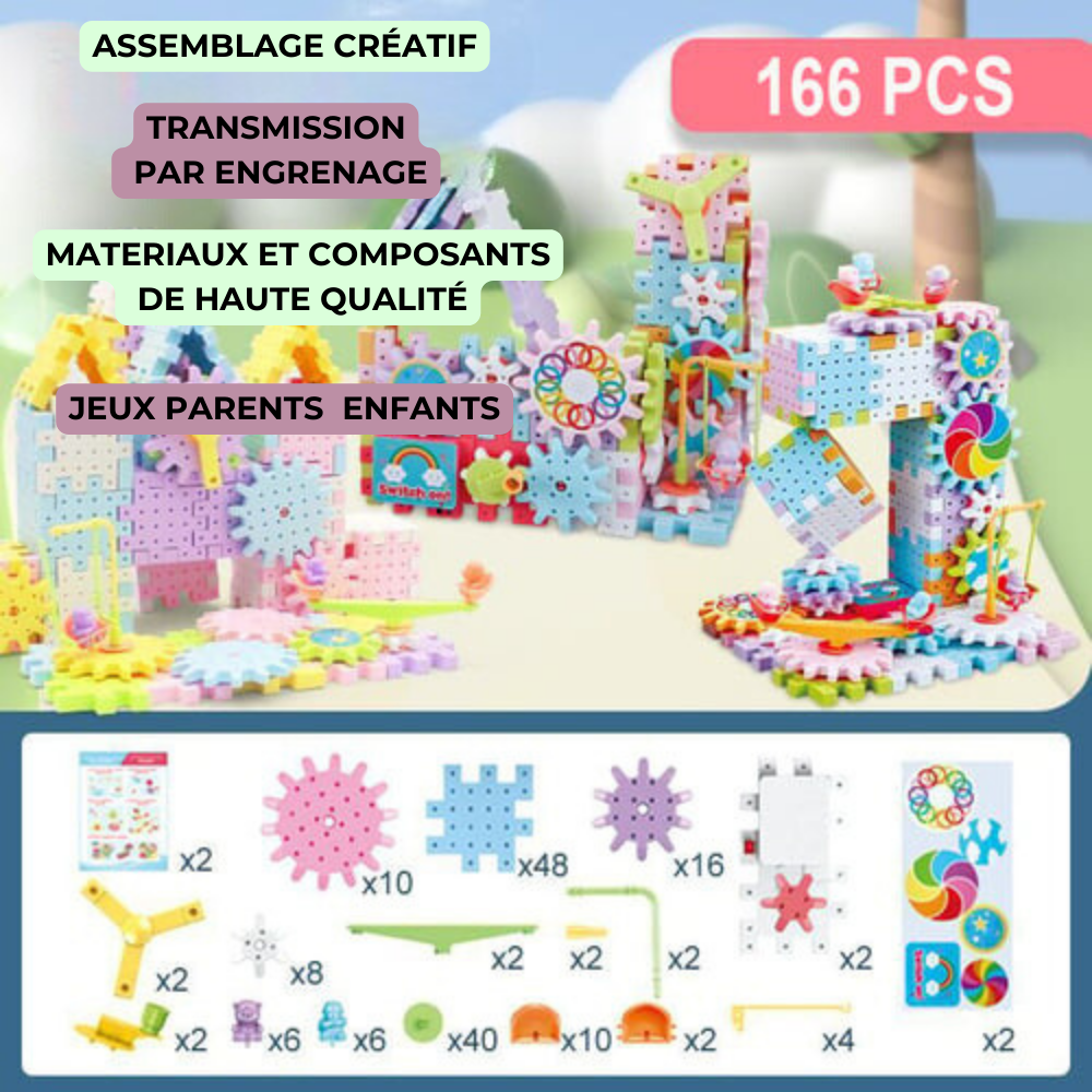 Jeu de construction engrenage éducatif - Bloc de construction - ImagineBlock Wonderland