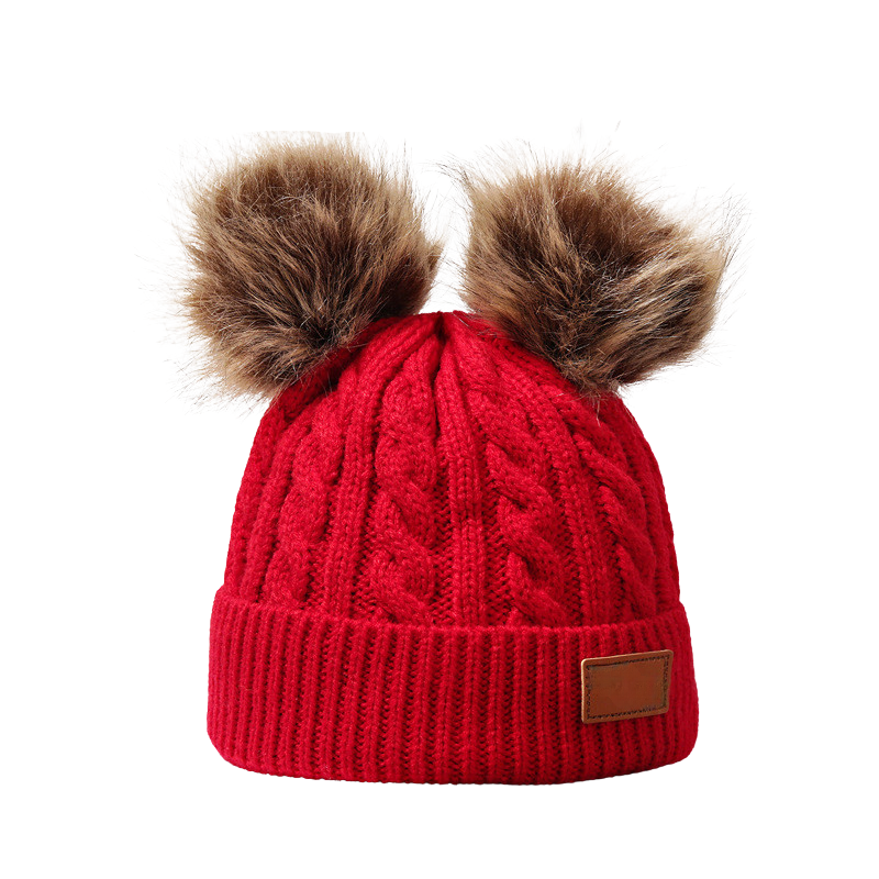 Bonnet Bébé Hiver en Maille avec Double Pompons
