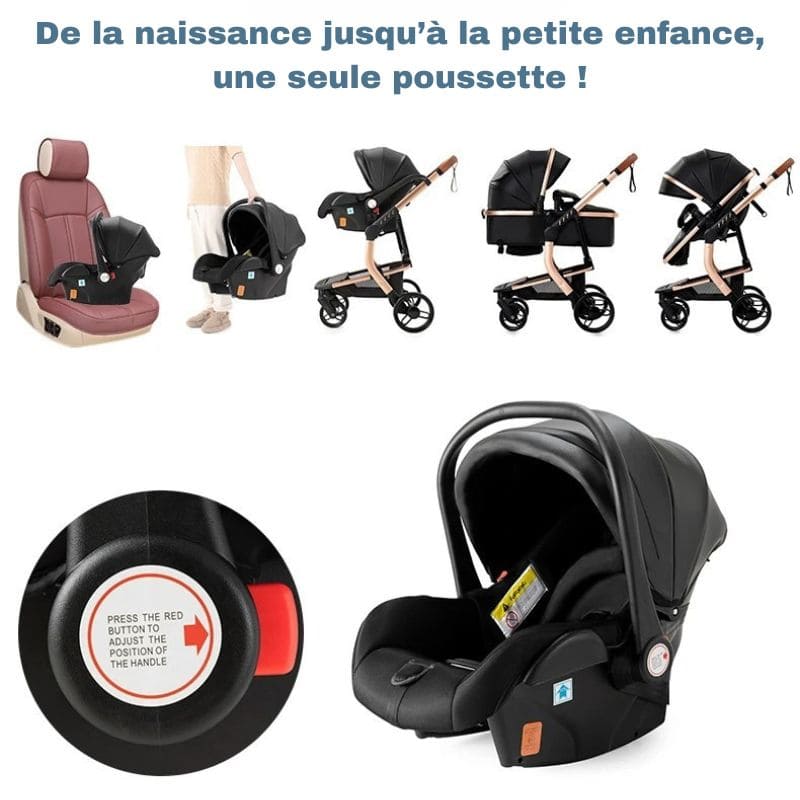 Poussette Bébé 3 en 1 en cuir PU | RoyalRide