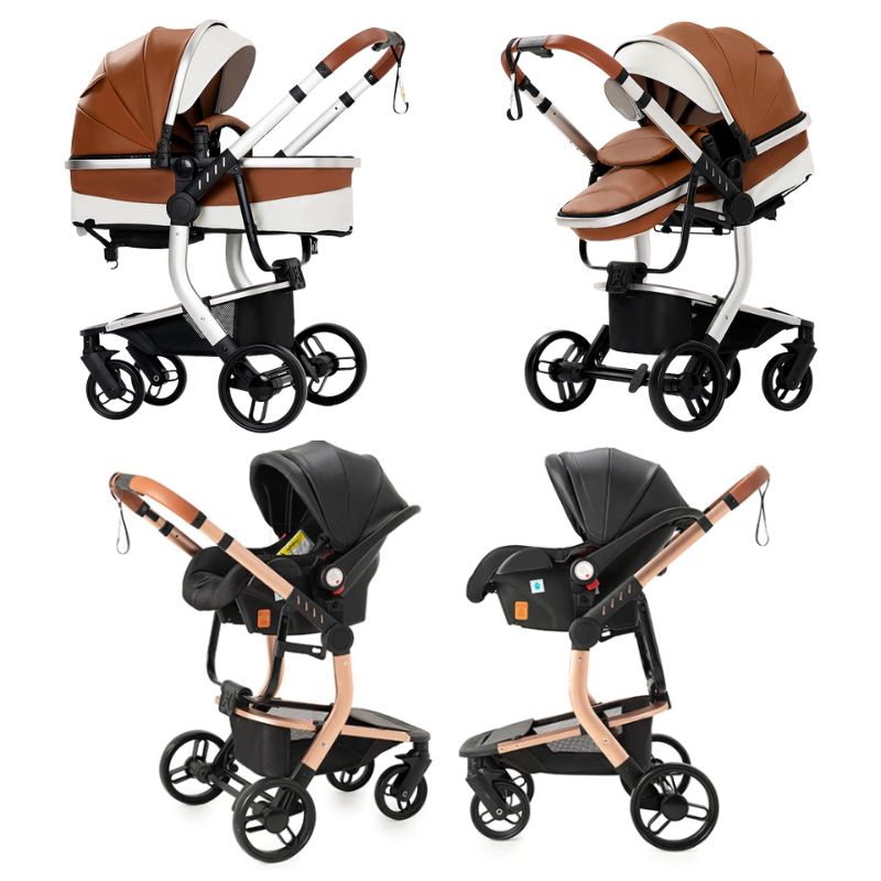 Poussette Bébé 3 en 1 en cuir PU | RoyalRide