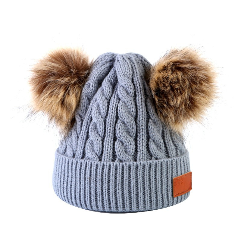 Bonnet Bébé Hiver en Maille avec Double Pompons
