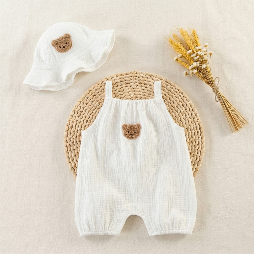 Barboteuse Bébé Été Gaze de Coton - Ourson