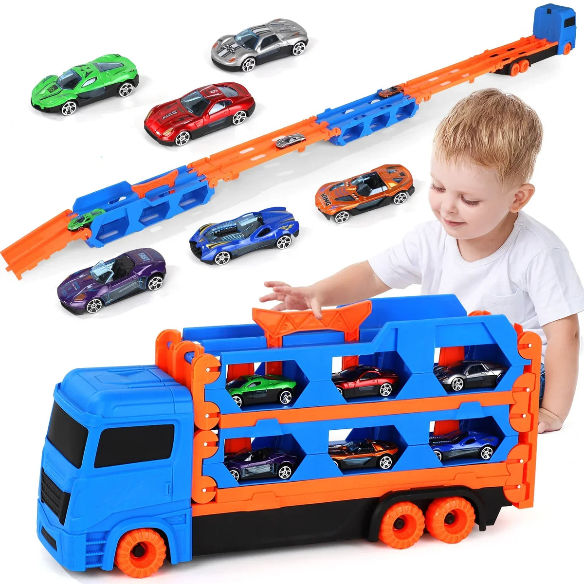 Camion Transporteur Voitures avec Piste de Course
