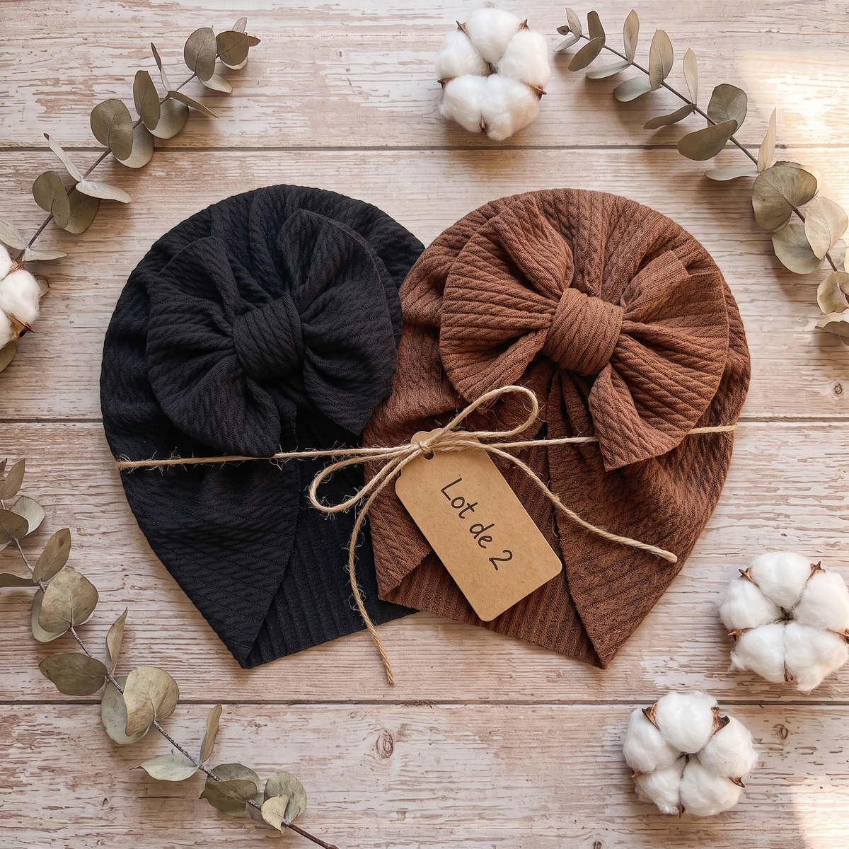 Turban Bébé Fille Noeud - Lot de 2