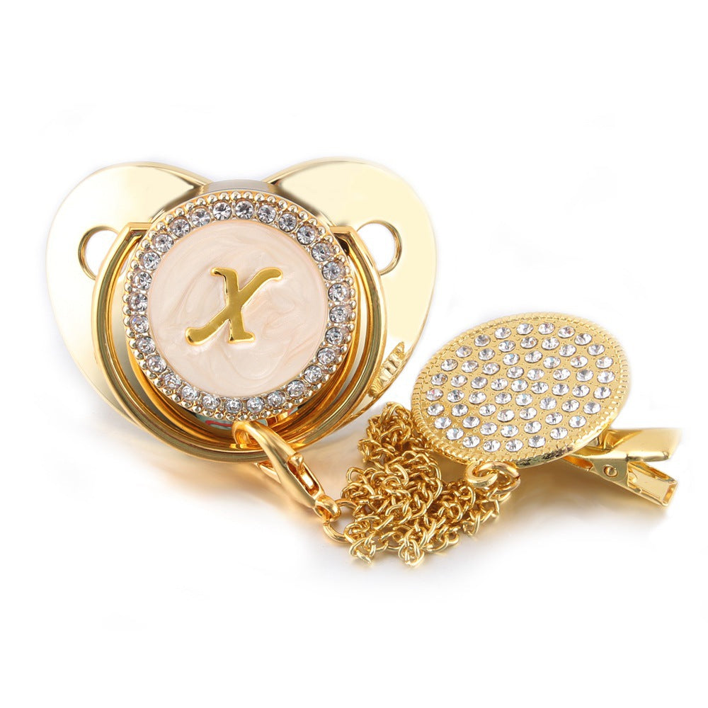 Sucette Tétine & Attache Tétine Or Initiale - Babystyle
