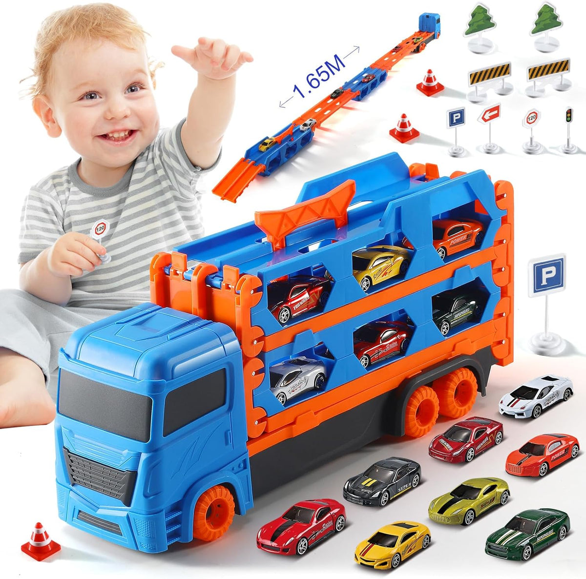 Camion Transporteur Voitures avec Piste de Course