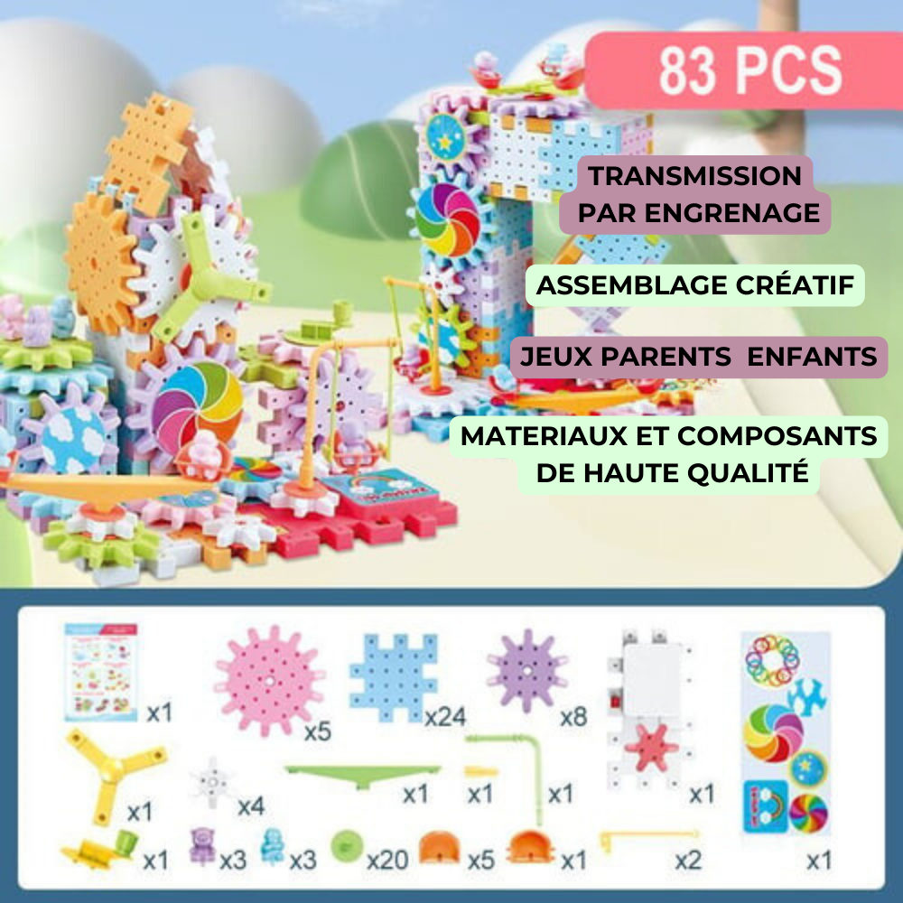 Jeu de construction engrenage éducatif - Bloc de construction - ImagineBlock Wonderland