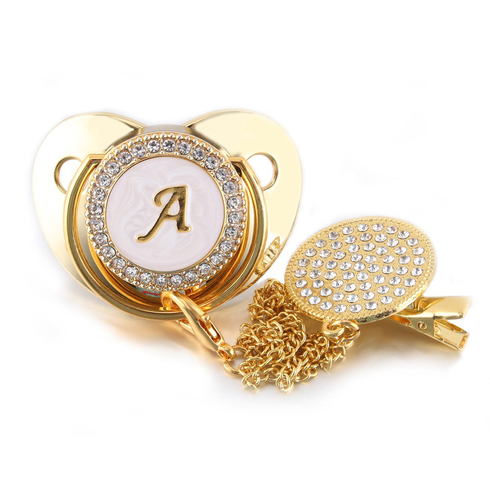 Sucette Tétine & Attache Tétine Or Initiale - Babystyle
