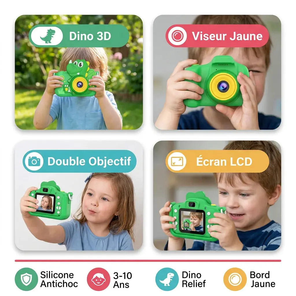 Appareil Photo Enfant 4 Ans – Design Dinosaure HD – Vert