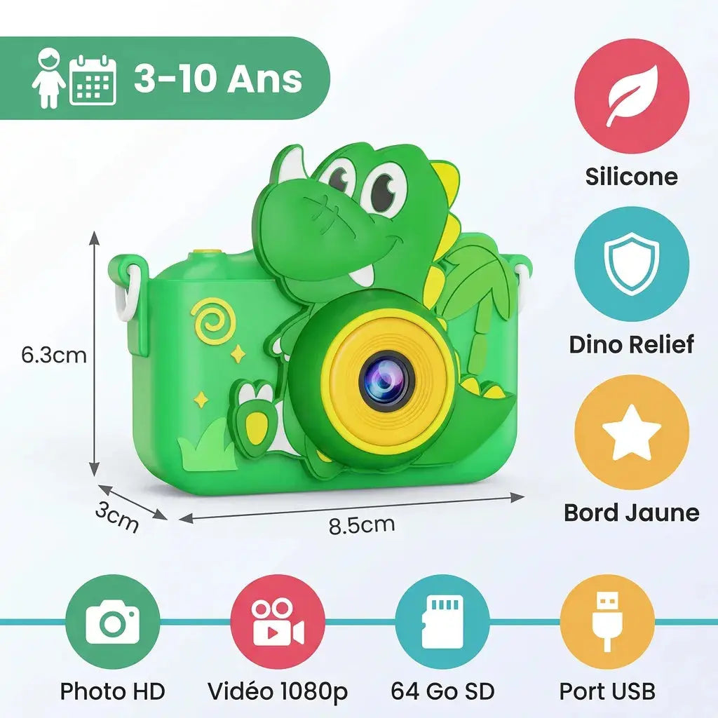Appareil Photo Enfant 4 Ans – Design Dinosaure HD – Vert