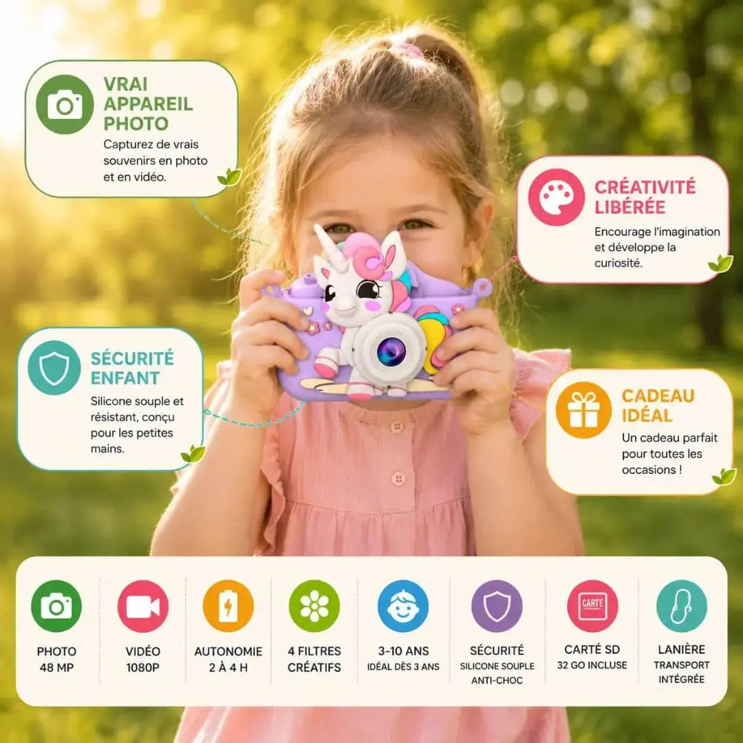 Appareil Photo Enfant Licorne – Caméra Numérique HD avec Double Objectif