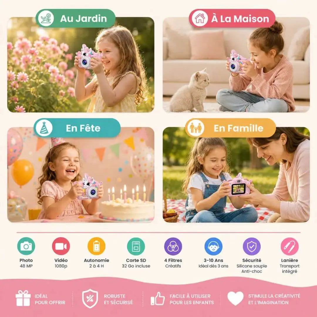 Appareil Photo Enfant Licorne – Caméra Numérique HD avec Double Objectif