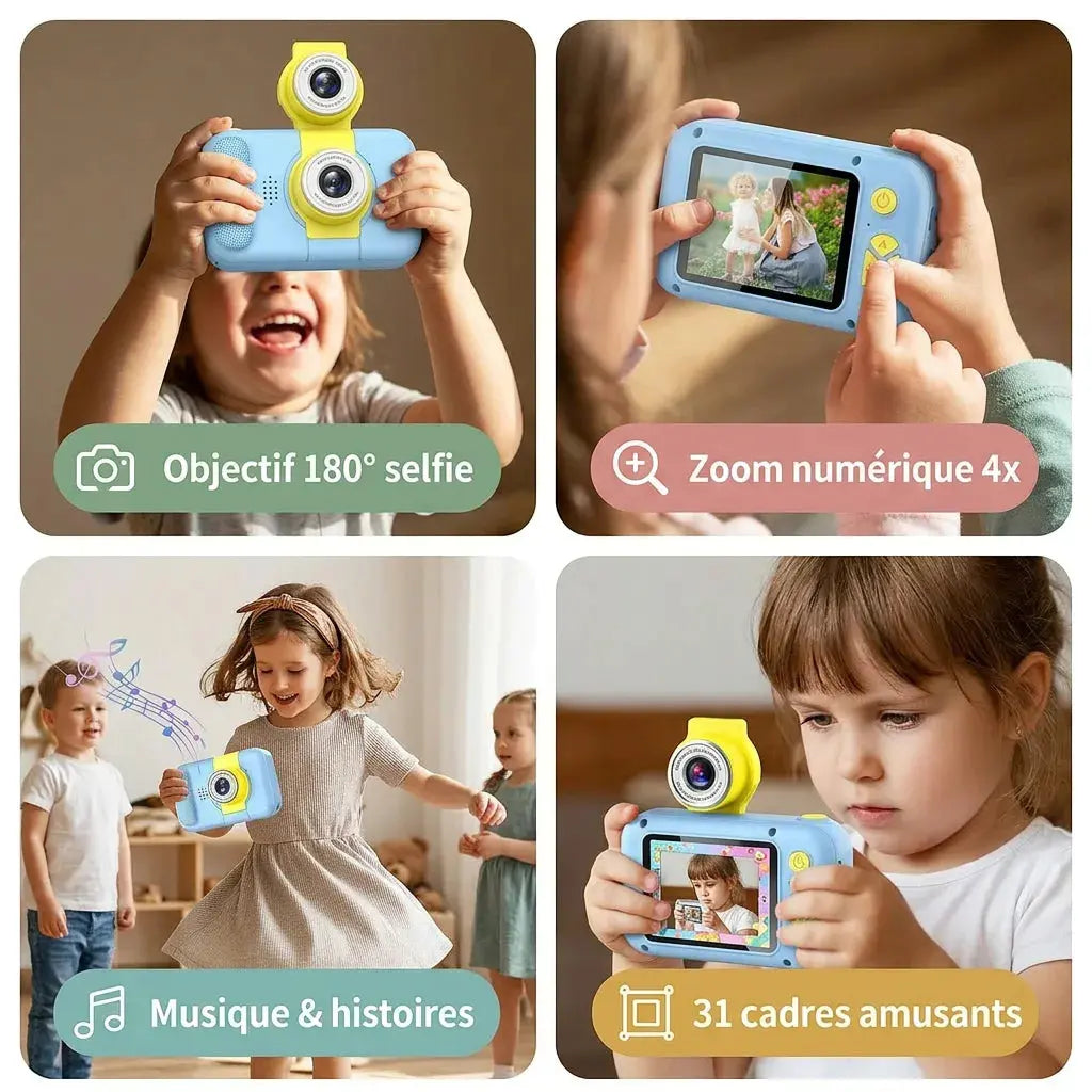 Appareil Photo Enfant Numérique – Objectif 180° et Cadres Amusants