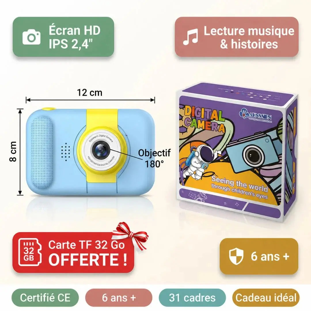 Appareil Photo Enfant Numérique – Objectif 180° et Cadres Amusants