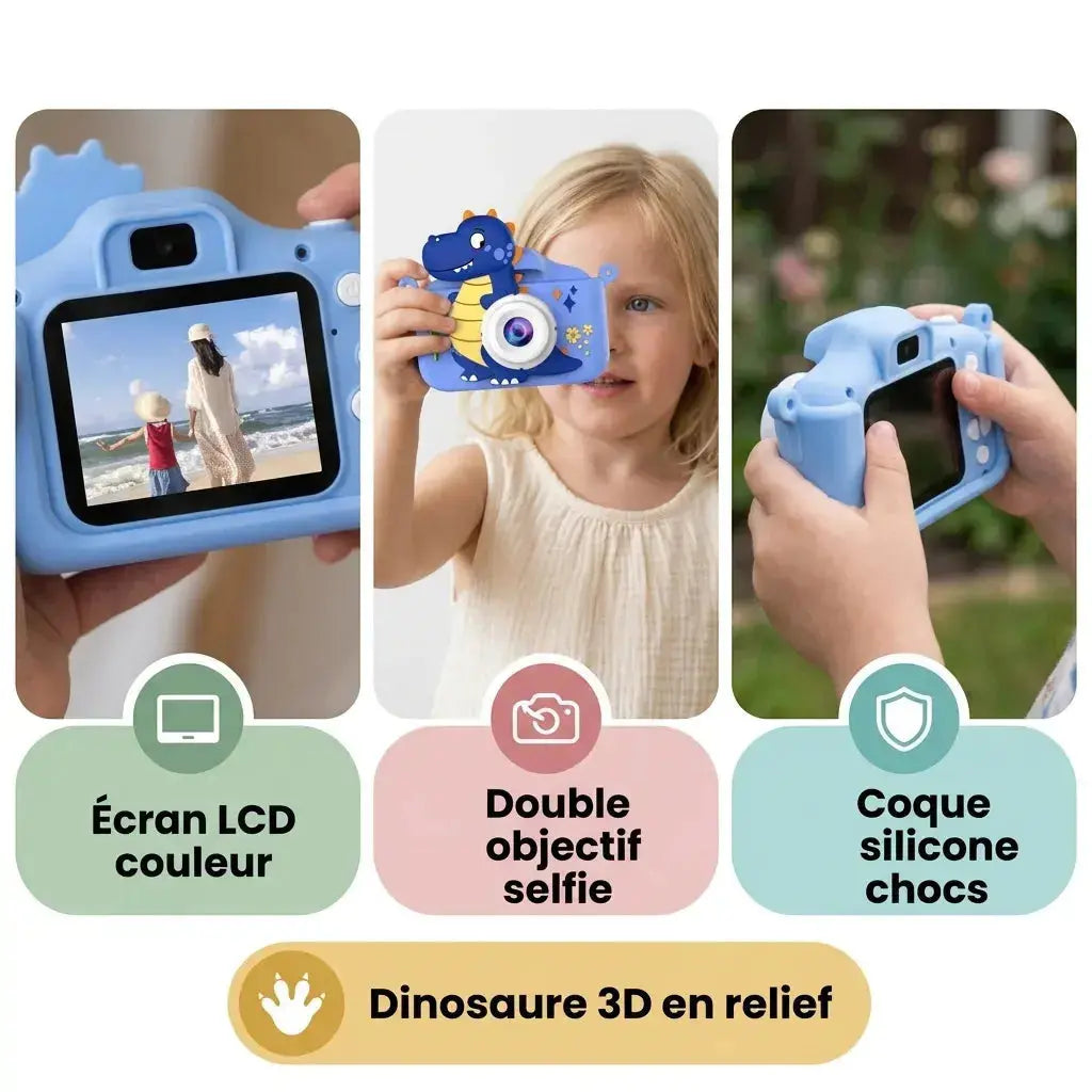 Appareil Photo Enfant Selfie – Double Objectif HD – Dinosaure