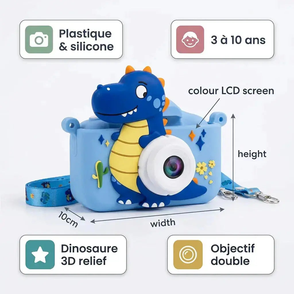Appareil Photo Enfant Selfie – Double Objectif HD – Dinosaure