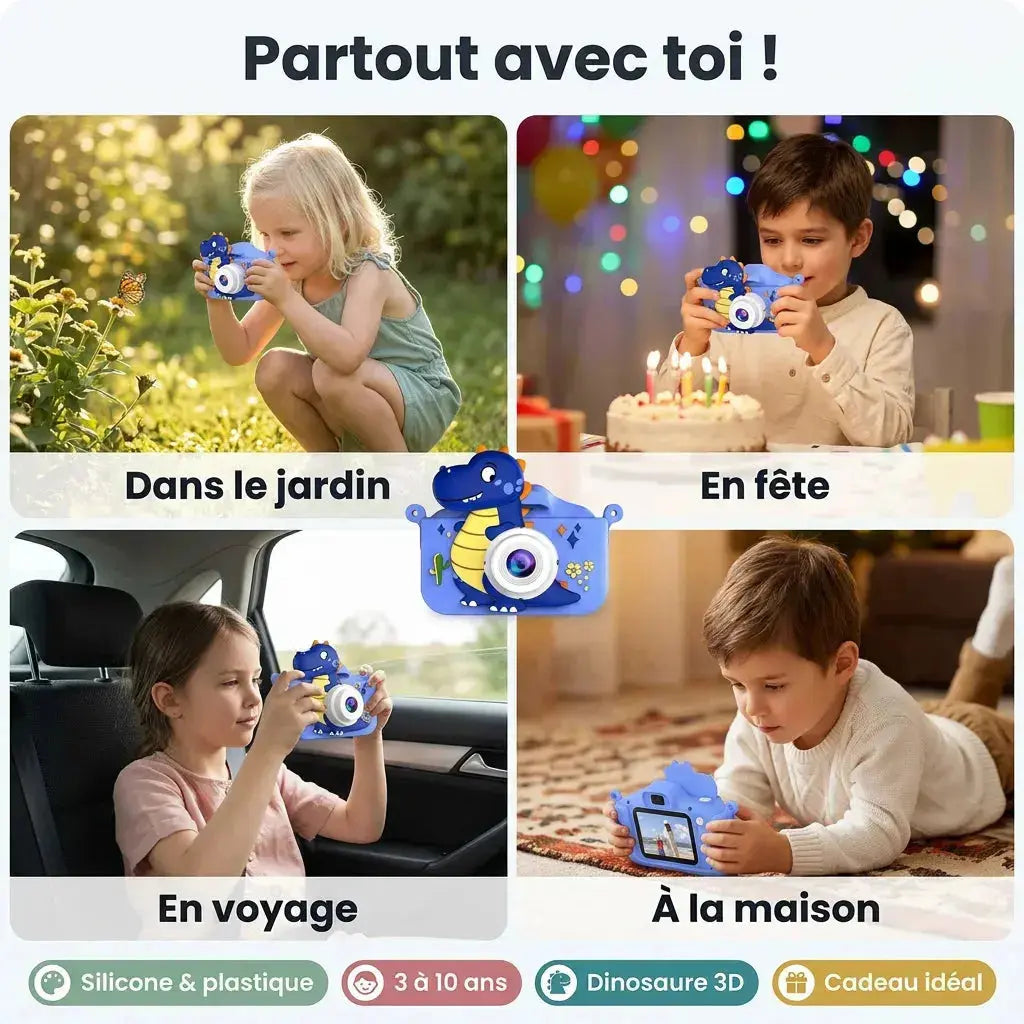 Appareil Photo Enfant Selfie – Double Objectif HD – Dinosaure