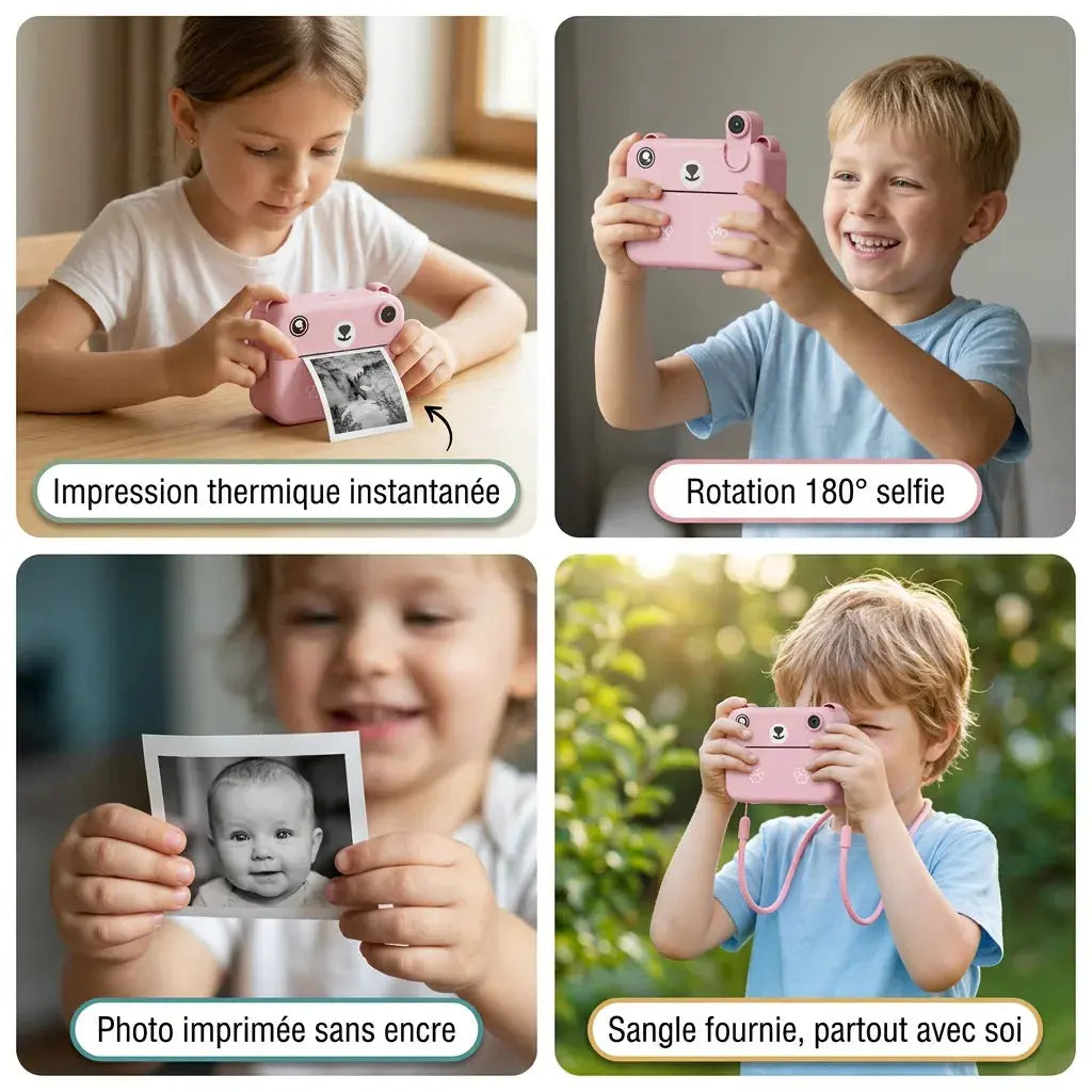 Appareil Photo Enfant Instantané – Impression Thermique – Objectif 180°