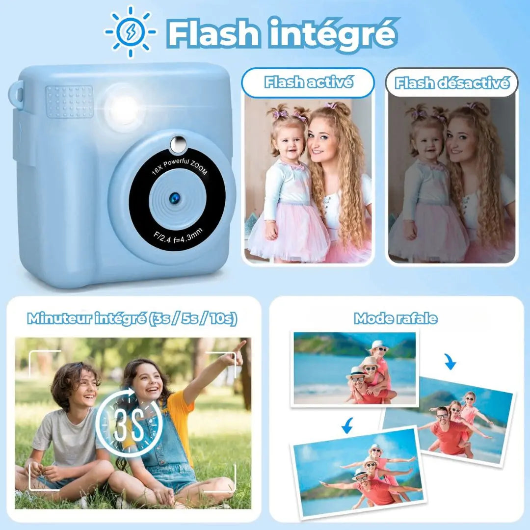 Appareil photo instantané enfant bleu- SnapKid