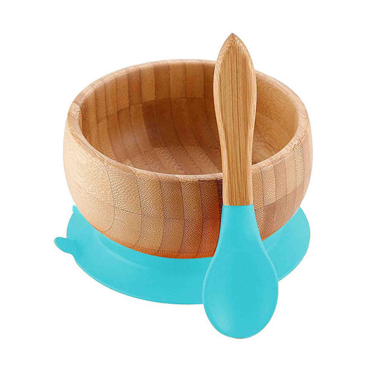 Ensemble d'Assiette à Ventouse en Bambou Biologique BambinoGrip (Bol d'Alimentation BLW avec Cuillère)