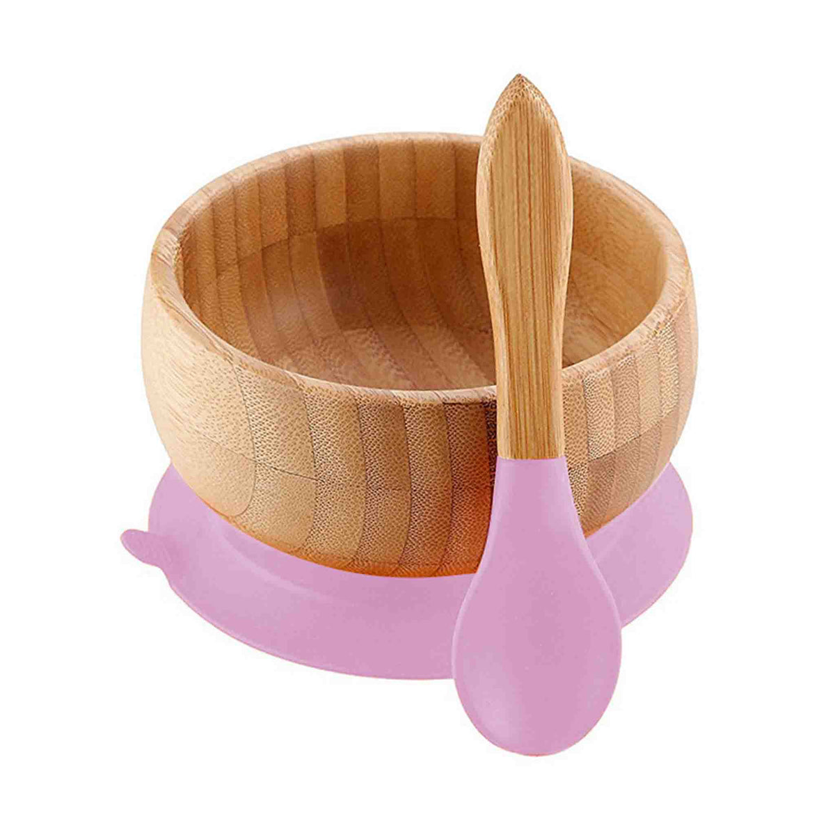 Ensemble d'Assiette à Ventouse en Bambou Biologique BambinoGrip (Bol d'Alimentation BLW avec Cuillère)