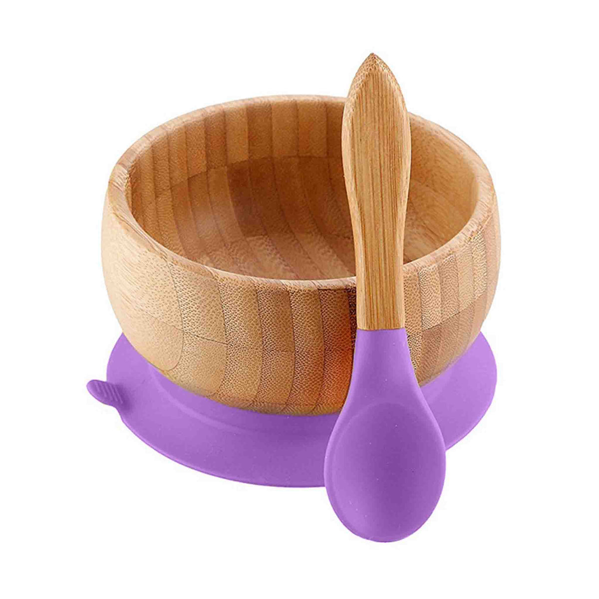 Ensemble d'Assiette à Ventouse en Bambou Biologique BambinoGrip (Bol d'Alimentation BLW avec Cuillère)