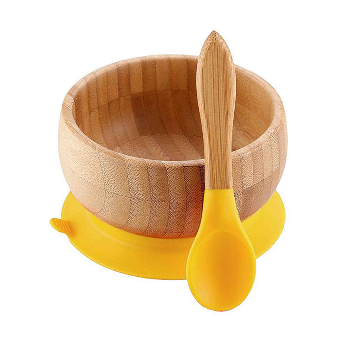 Ensemble d'Assiette à Ventouse en Bambou Biologique BambinoGrip (Bol d'Alimentation BLW avec Cuillère)