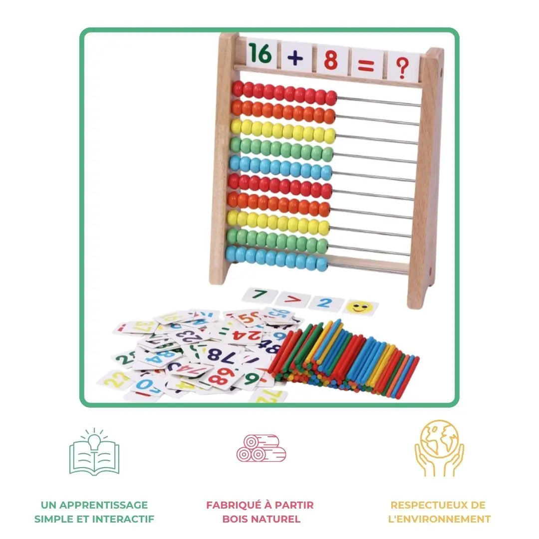 Boulier bois éducatif avec cartes et bâtonnets Montessori - Woodikids
