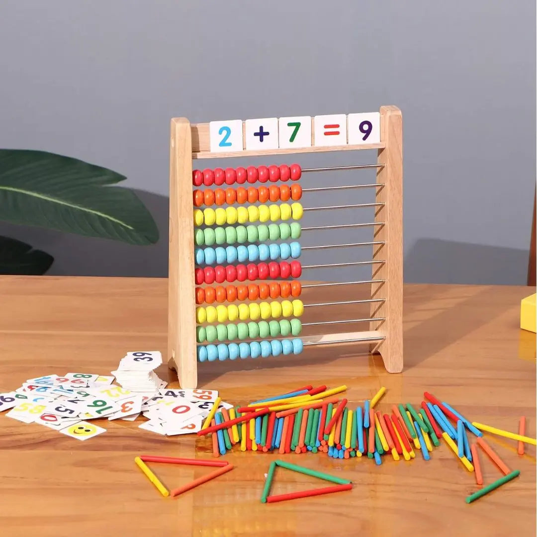 Boulier bois éducatif avec cartes et bâtonnets Montessori - Woodikids