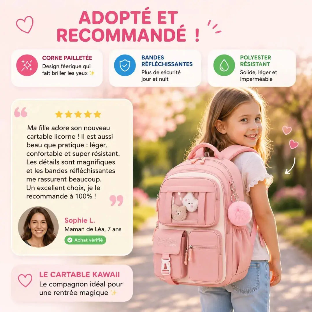 Cartable Fille Primaire Kawaii – Sac à Dos Ergonomique CE1-CM2
