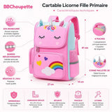 Cartable Licorne Fille Primaire – Sac à Dos Arc-en-Ciel Imperméable
