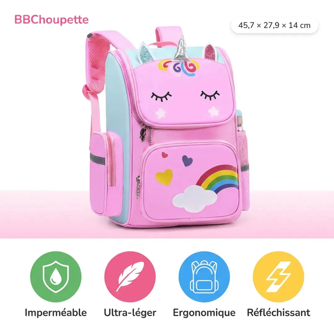 Cartable Licorne Fille Primaire – Sac à Dos Arc-en-Ciel Imperméable