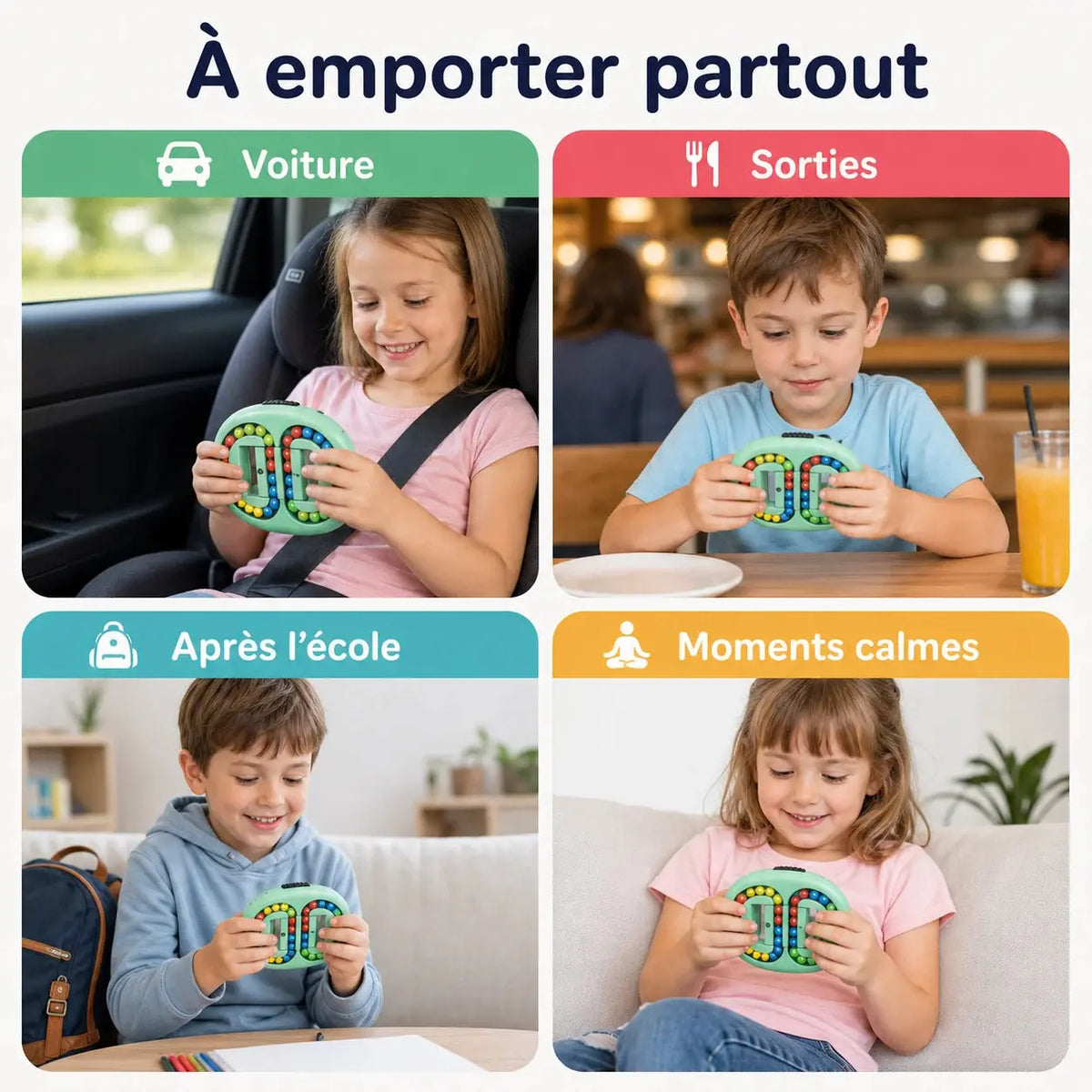 Casse-Tête de Poche à Billes 4 Couleurs – Jeu de Logique Double Face pour Enfant