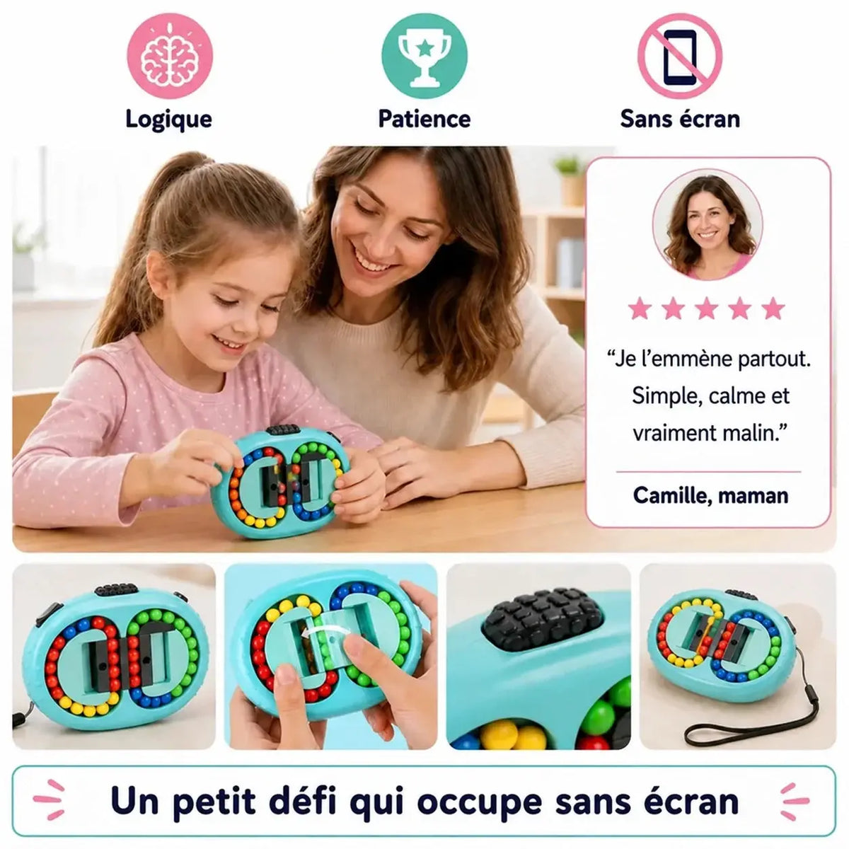 Casse-Tête de Poche à Billes 4 Couleurs – Jeu de Logique Double Face pour Enfant
