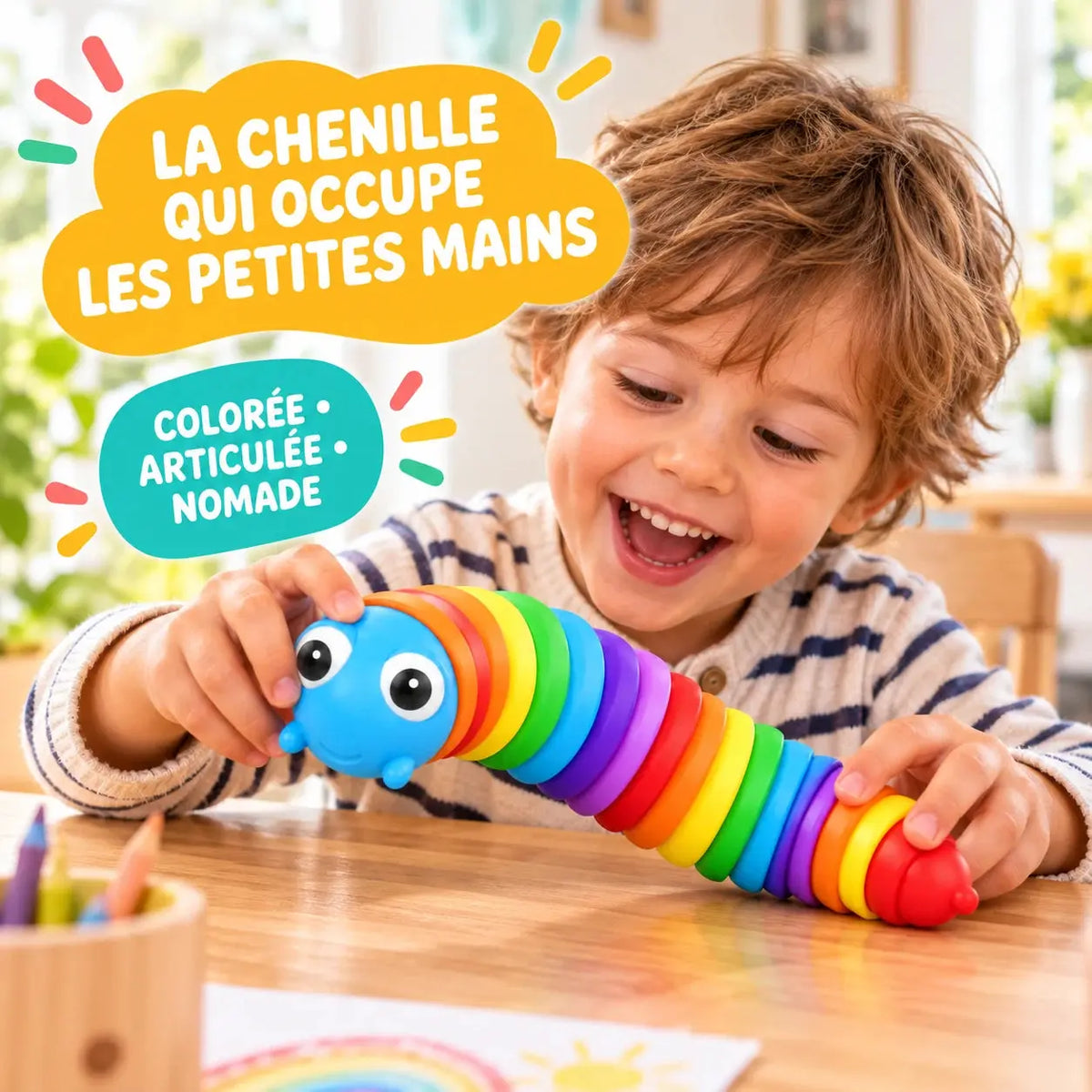Chenille Sensorielle Arc-en-Ciel - Jouet Anti-Stress Articulé pour Enfant