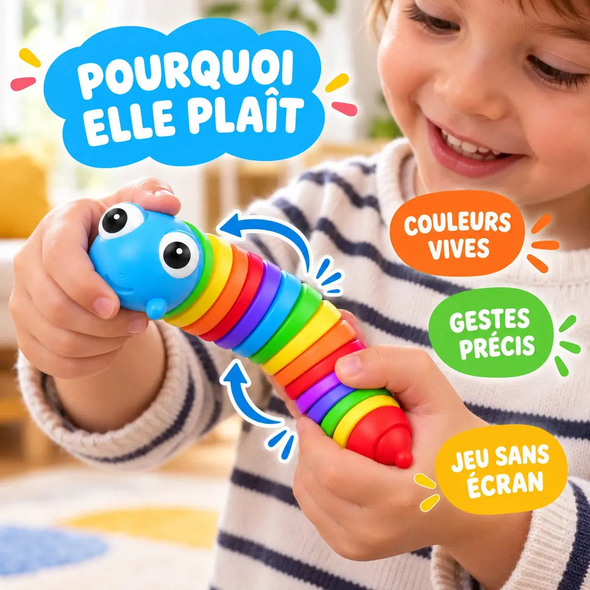 Chenille Sensorielle Arc-en-Ciel - Jouet Anti-Stress Articulé pour Enfant