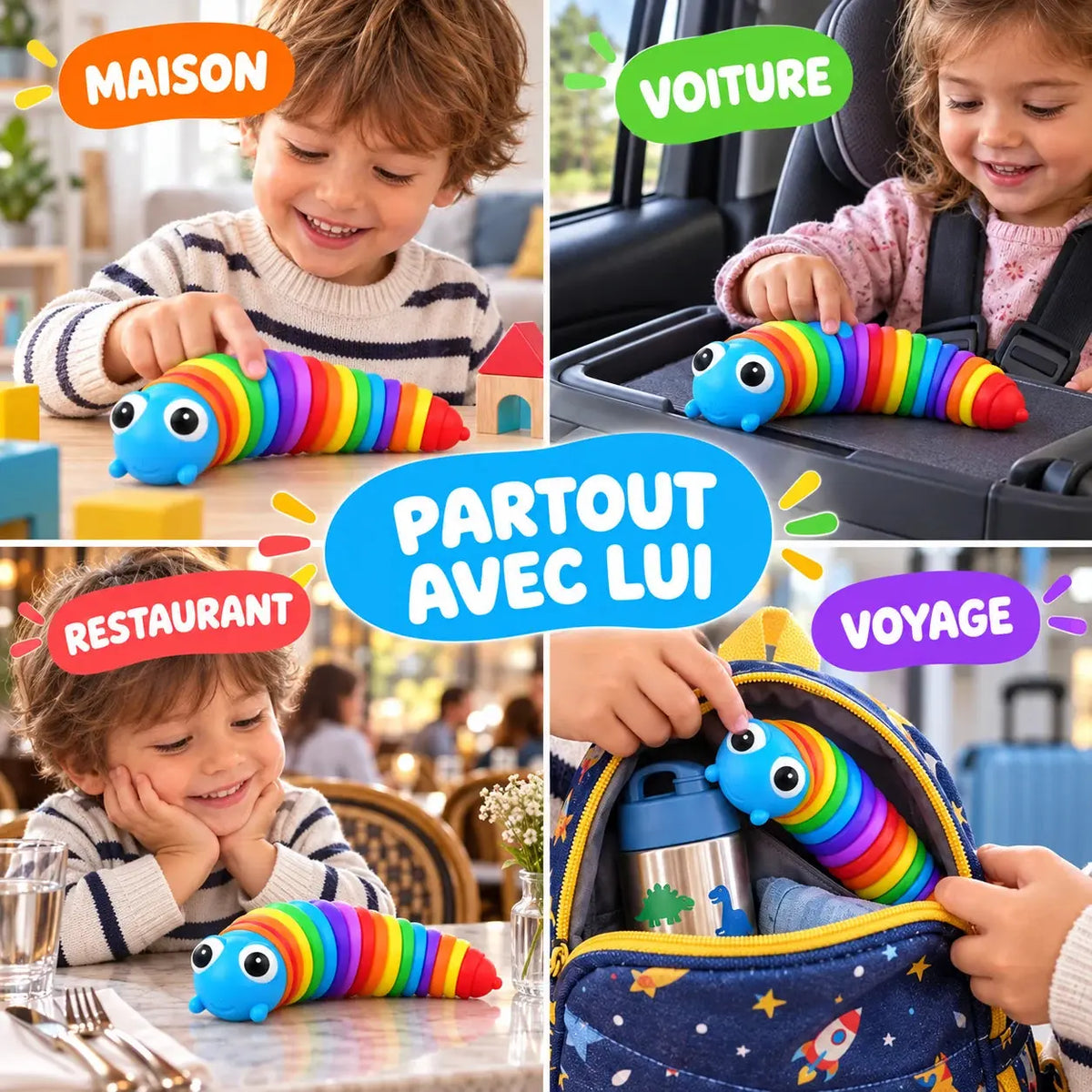Chenille Sensorielle Arc-en-Ciel - Jouet Anti-Stress Articulé pour Enfant