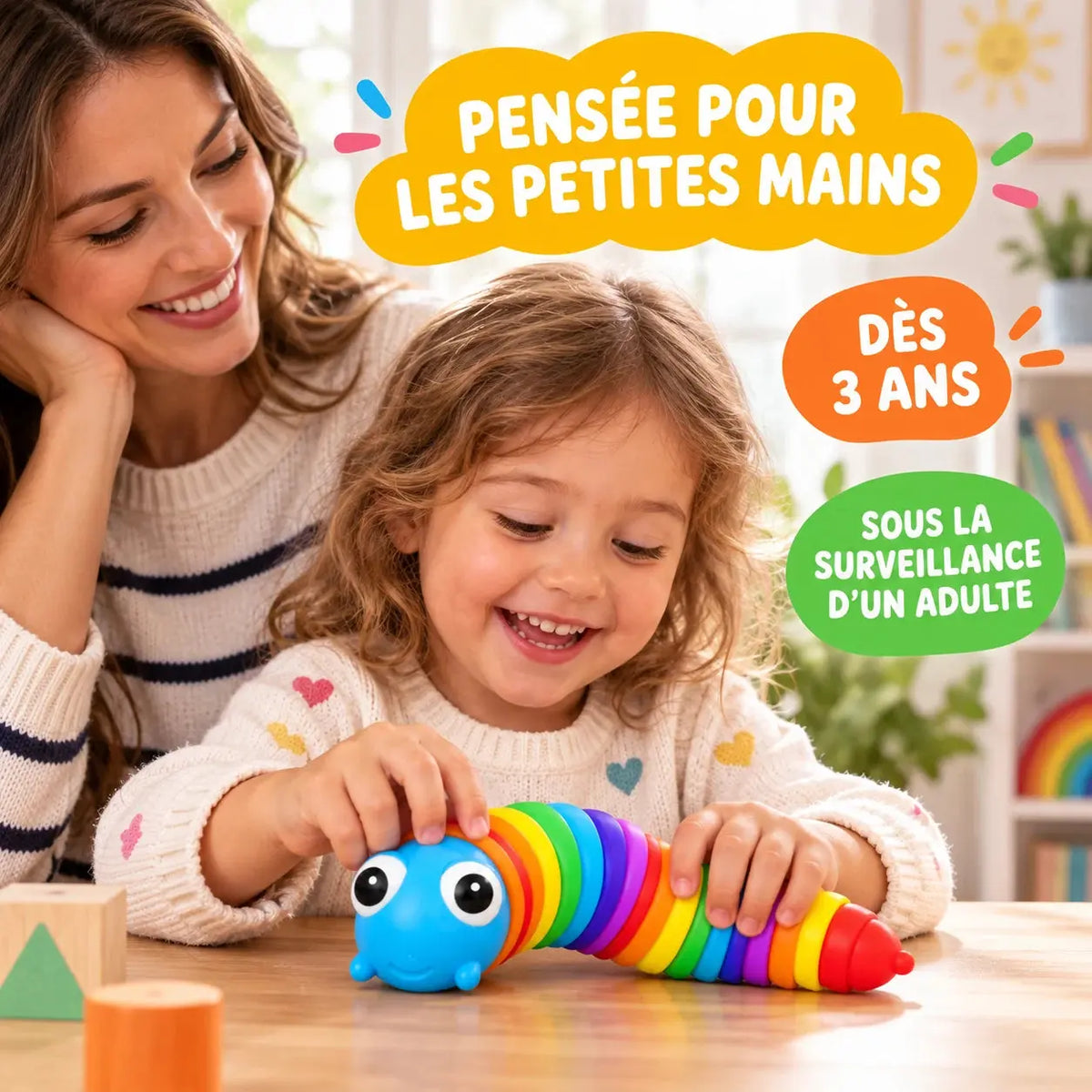 Chenille Sensorielle Arc-en-Ciel - Jouet Anti-Stress Articulé pour Enfant