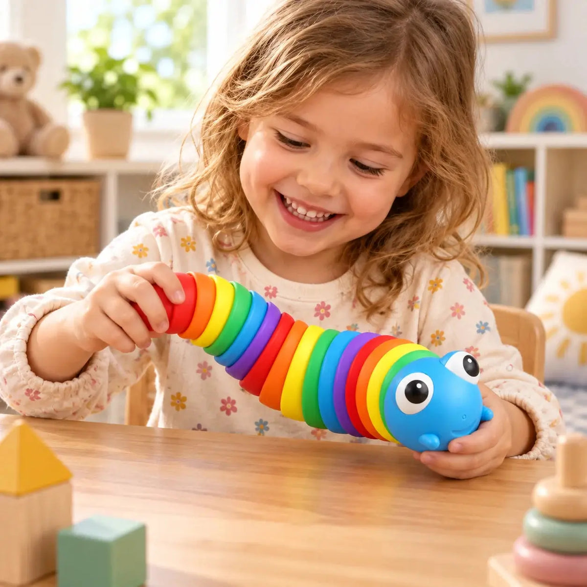 Chenille Sensorielle Arc-en-Ciel - Jouet Anti-Stress Articulé pour Enfant