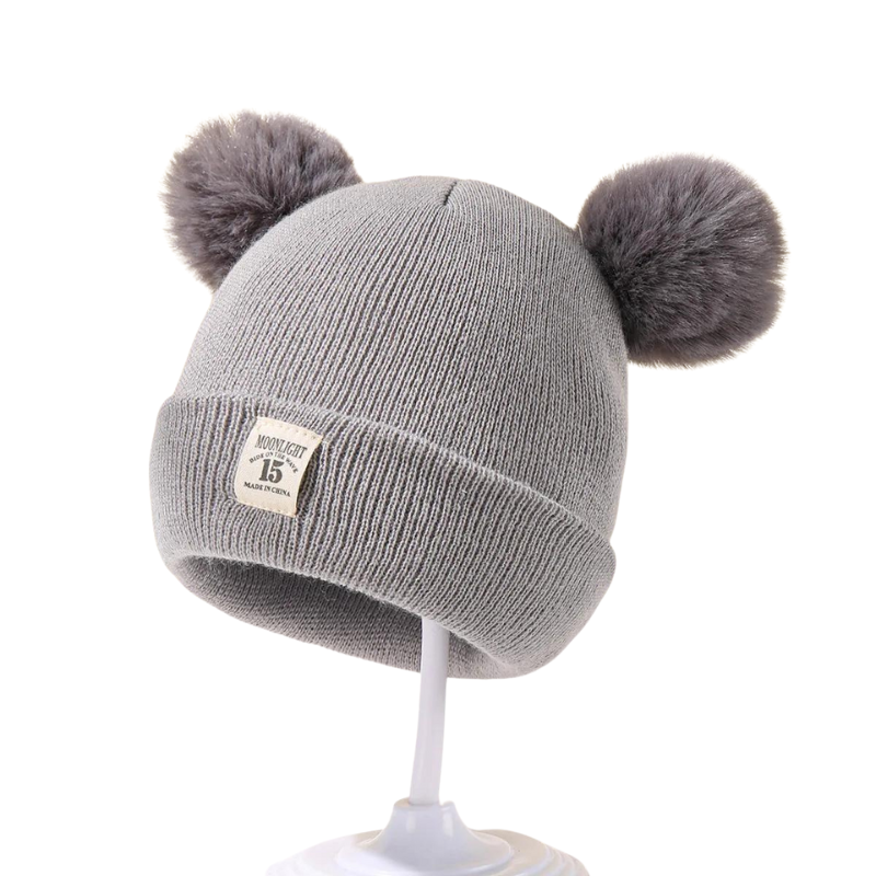 Bonnet Bébé Hiver avec Double Pompons