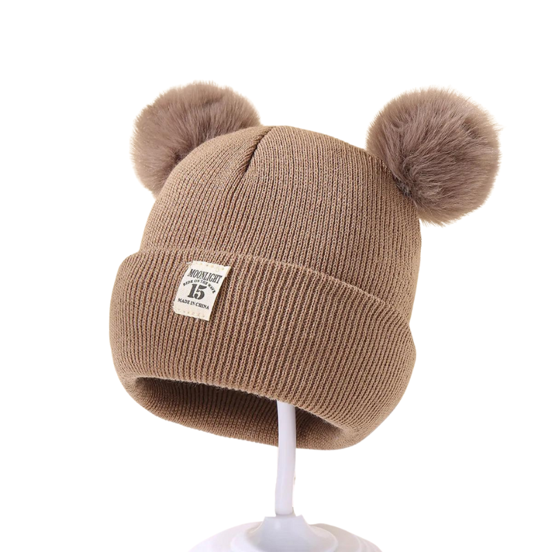 Bonnet Bébé Hiver avec Double Pompons