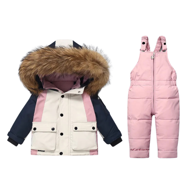 Ensemble Ski Enfant Hiver Chaud – Manteau Doublé Fourrure & Salopette