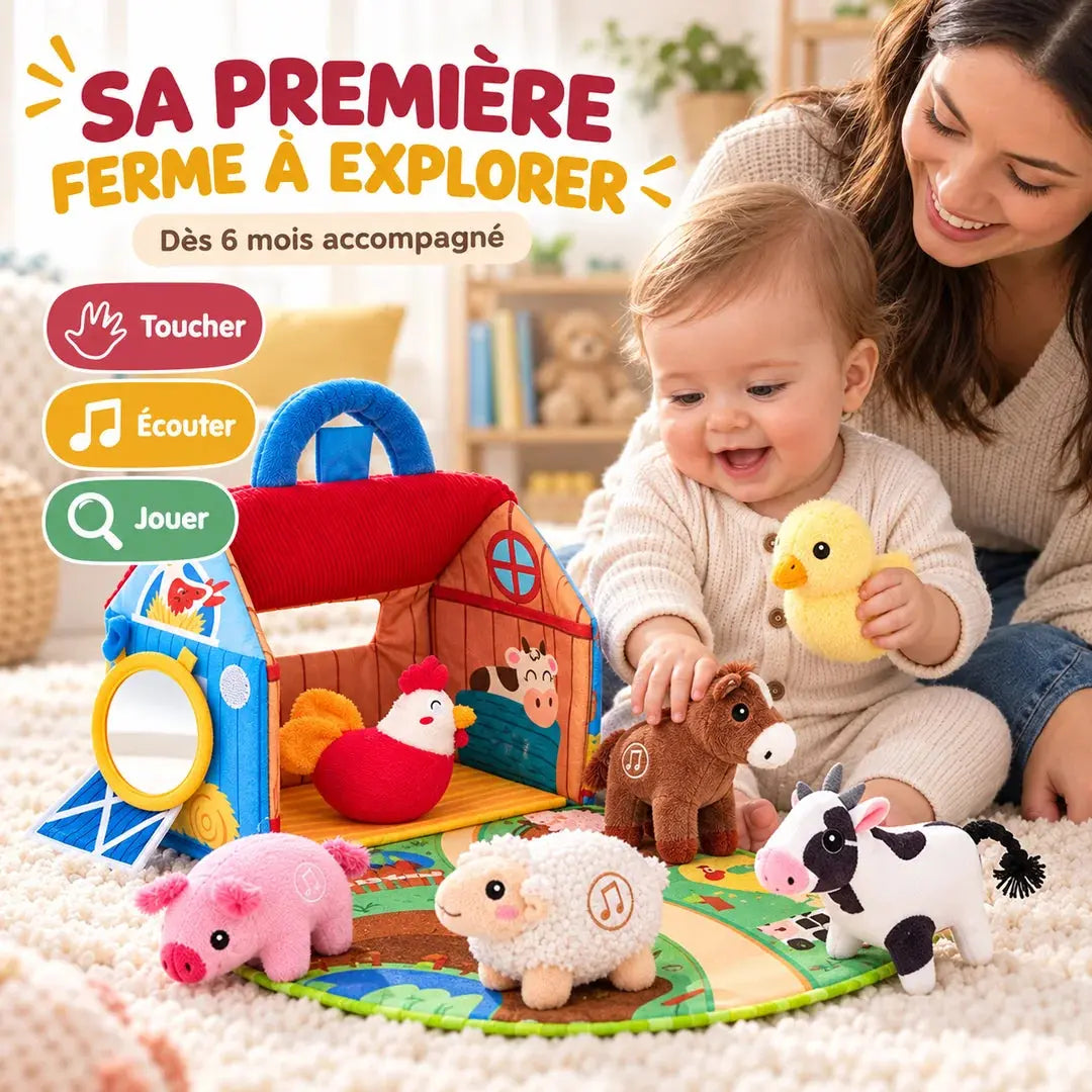 Ferme Sensorielle en Peluche avec Animaux Sonores - Dès 6 Mois