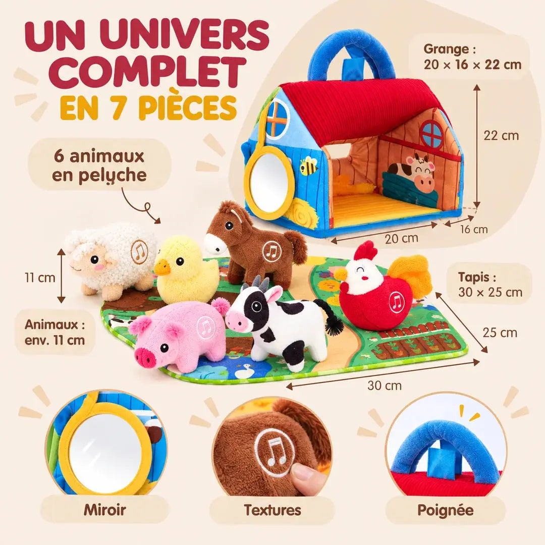 Ferme Sensorielle en Peluche avec Animaux Sonores - Dès 6 Mois