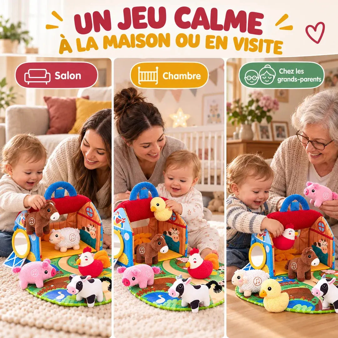 Ferme Sensorielle en Peluche avec Animaux Sonores - Dès 6 Mois