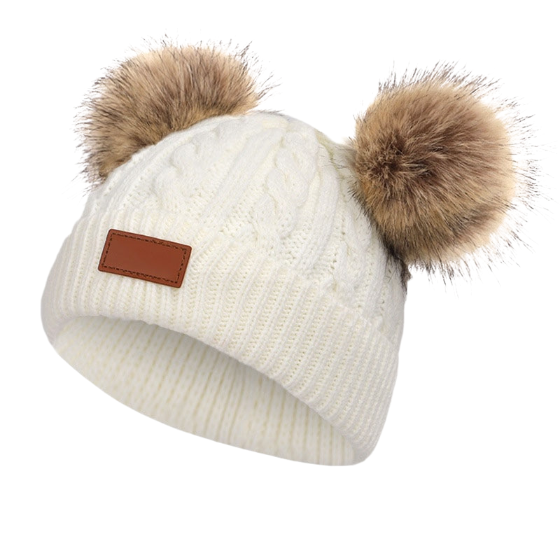 Bonnet Bébé Hiver en Maille avec Double Pompons