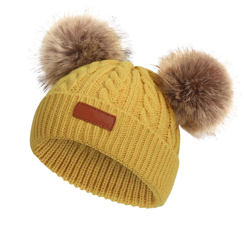 Bonnet Bébé Hiver en Maille avec Double Pompons