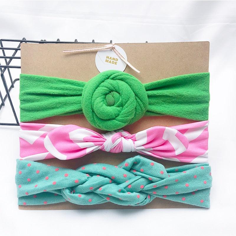 Bandeau fille 3 couleurs avec motifs et formes différentes (lot de 3)