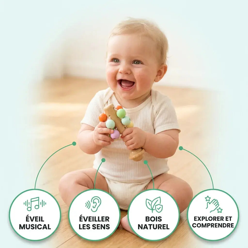 Hochets Montessori Bébé Bois & Silicone – Kit Éveil